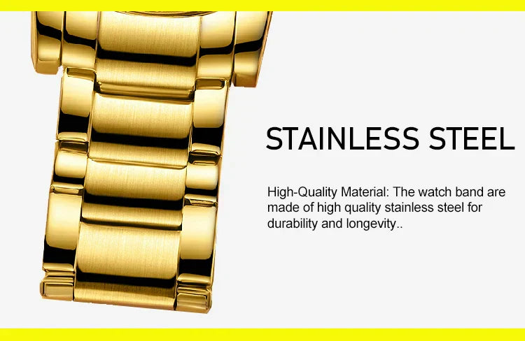 Luxury Men's Wristwatch 2025 – Golden Stainless Steel Watch with Dual Display | Relogio Masculino