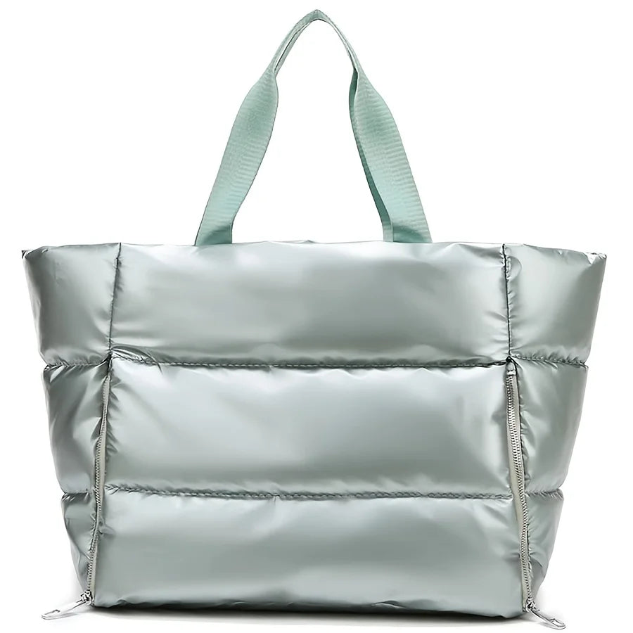 Compact nylon shopper with zipper and interior compartments