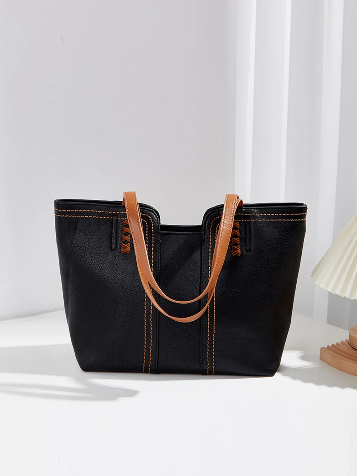 Compact Shopper Faux Leather with Zipper