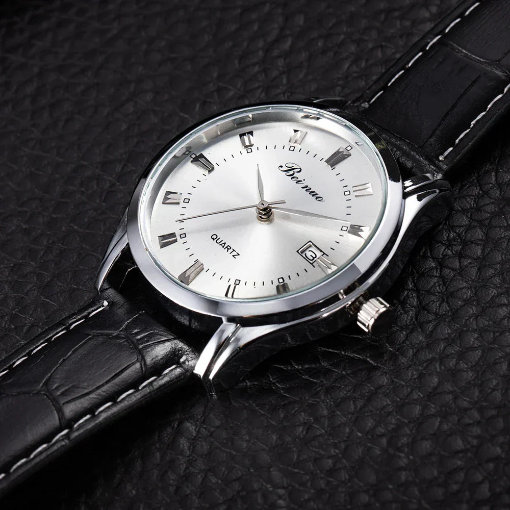 Herren Business Quarzuhr – Elegante Lederarmbanduhr, stoßfest & wasserdicht
