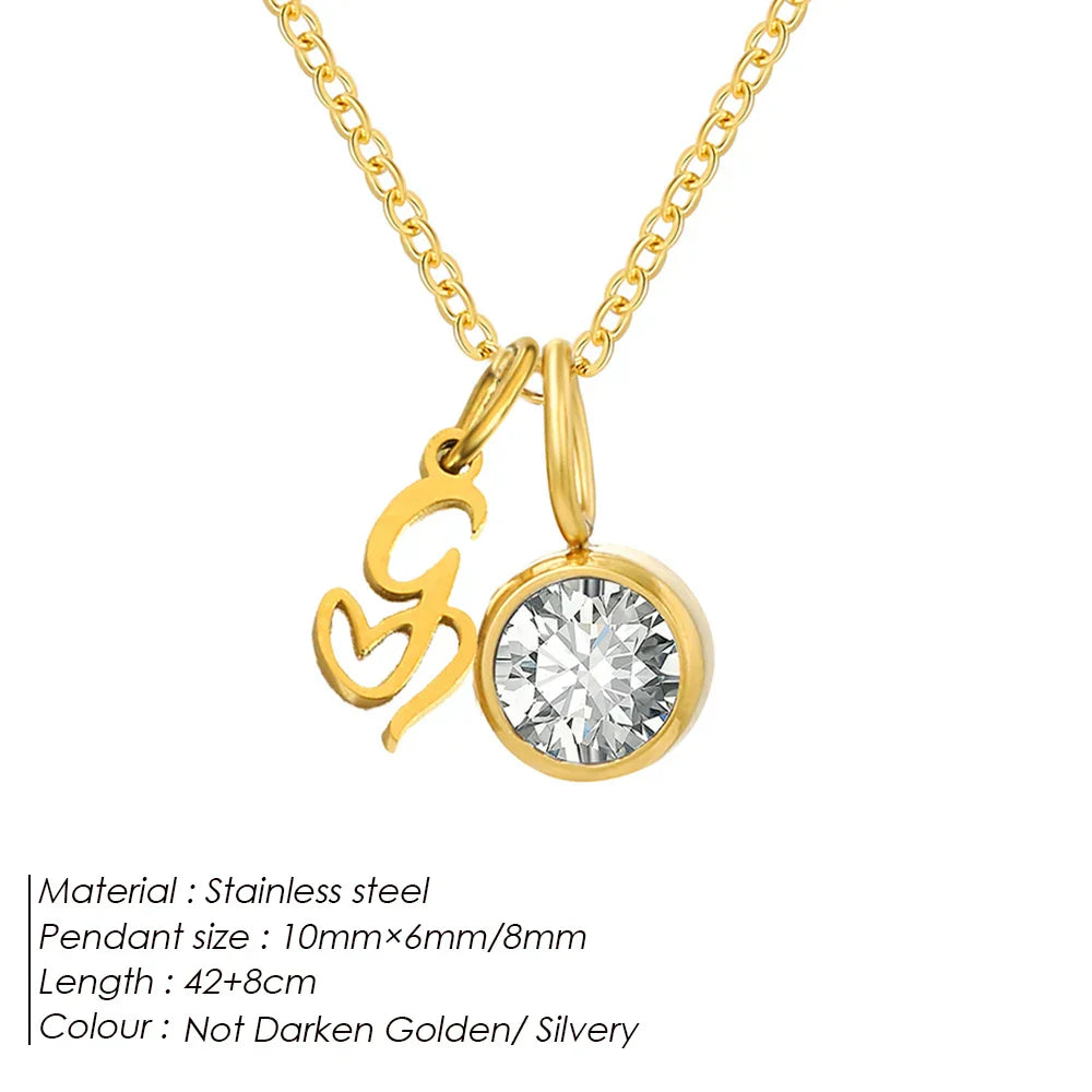 eManco Sparkling Birthstone Necklaces Uppercase Initials A-Z Pendant Stainless Steel Gold Plated Necklace Fashion 's Jewelr – Halskette