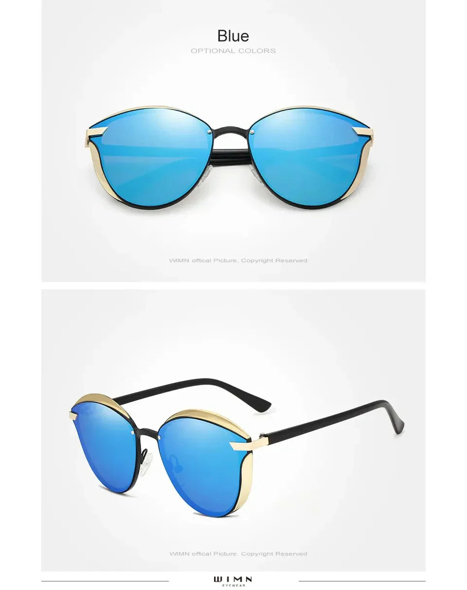 Minimalistische Sonnenbrille Cat-Eye PC polarisiert UV400 Spiegelglas