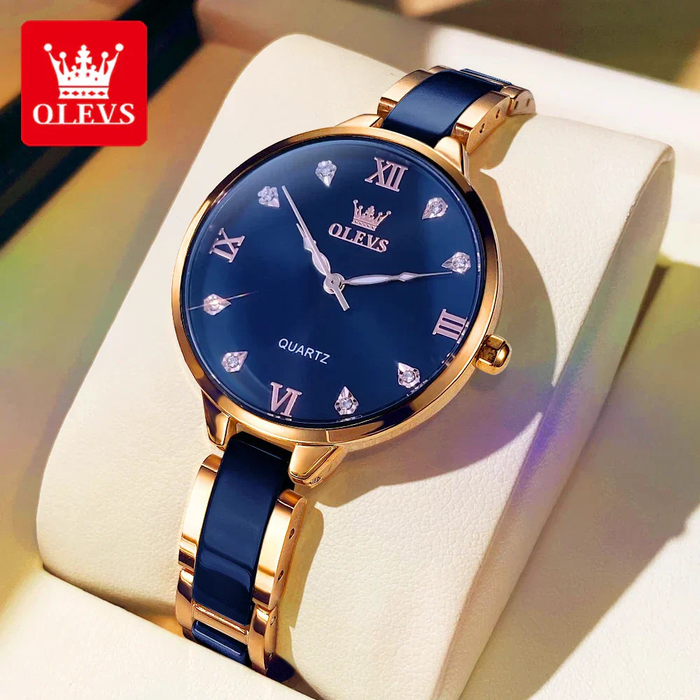 Olevs 5872 Women's Quartz Watch – Elegant Ceramic Wristwatch, Waterproof, Japanese Movement