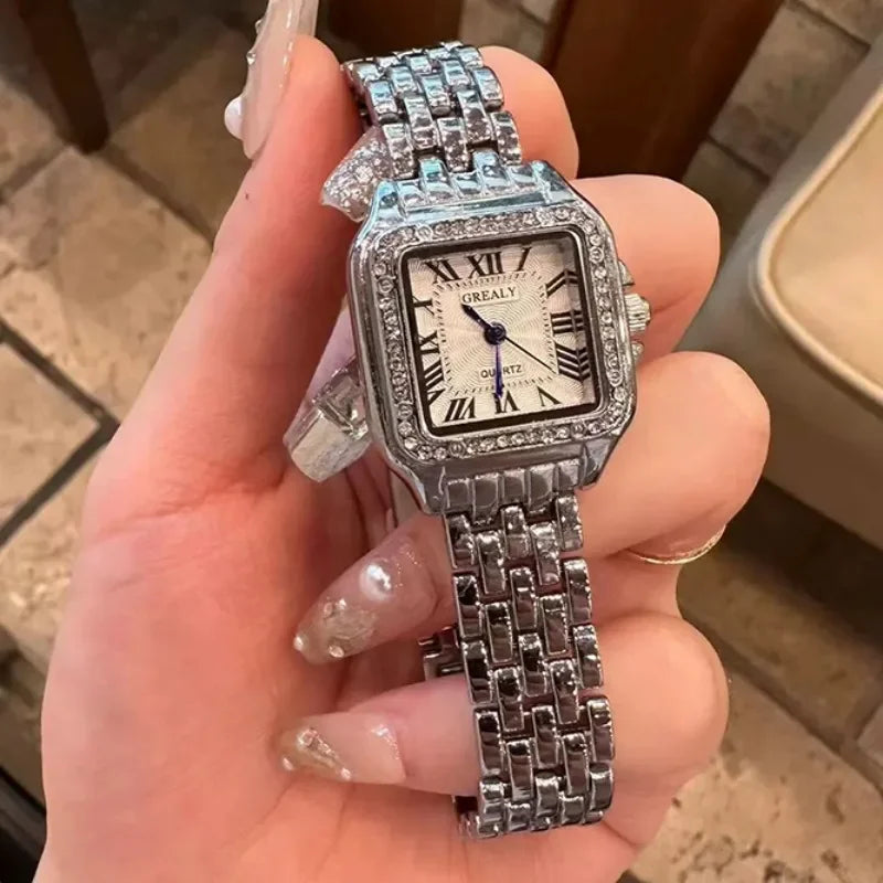 Elegante Damen-Quarzuhr mit eckigem Zifferblatt – Edelstahl Armbanduhr in Gold oder Silber