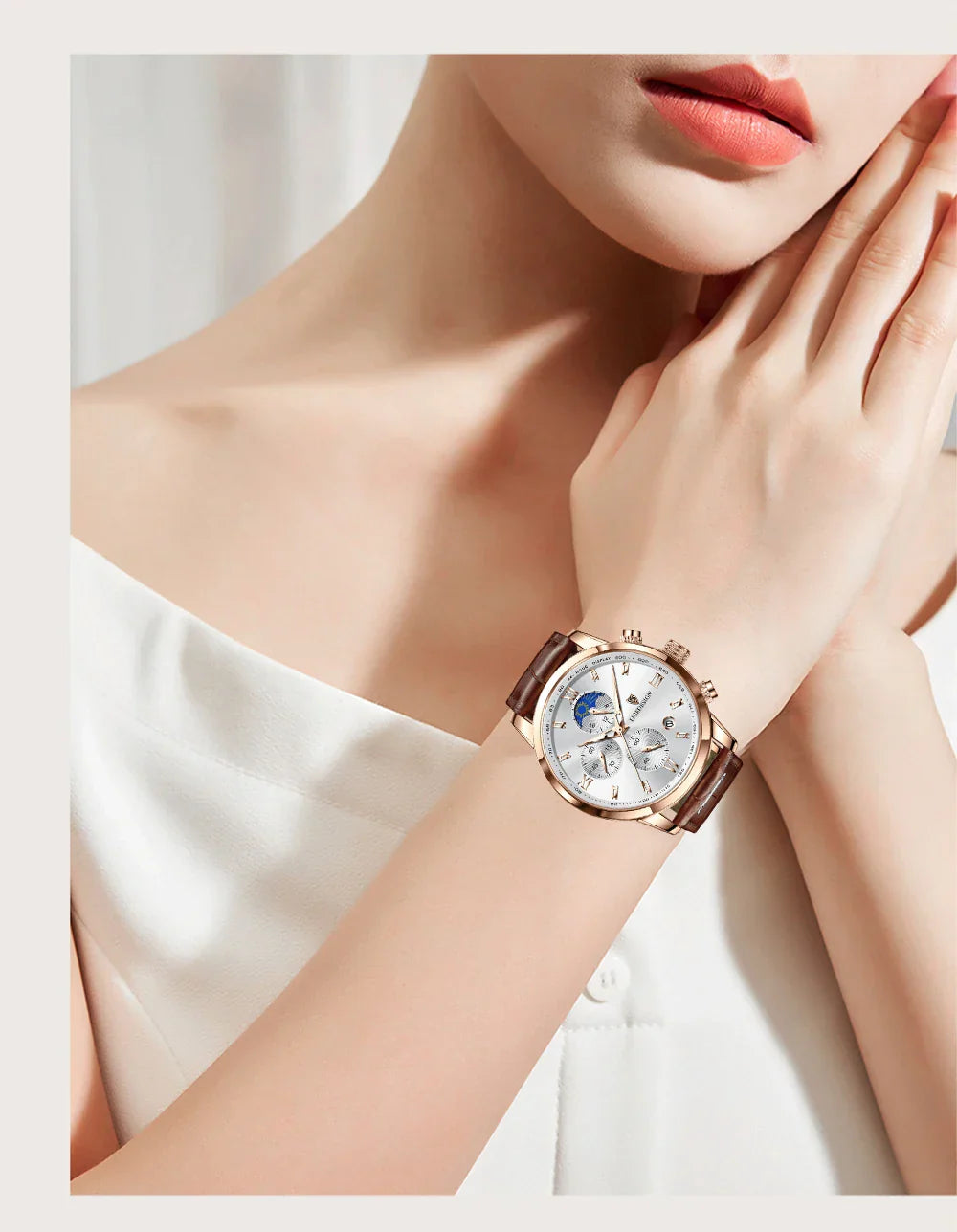 Edle Damen Armbanduhr Lederarmband Analog Quarz wasserbeständig