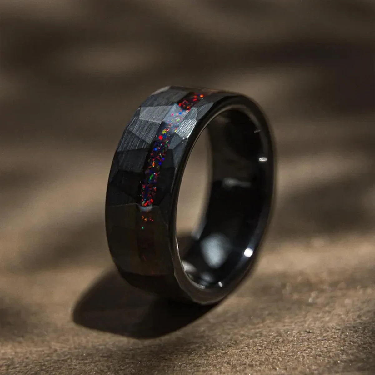 Black Tungsten carbide rings for man fashion jewelry Men's wedding bands Inlaid red opal engagement rings fine gifts anillos