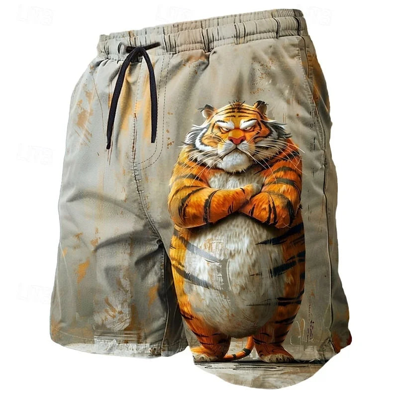 3D Animal Print Beach Shorts für Herren & Kinder – Sommer Board Shorts mit Tiger-, Schaf-, Huhn- & Kaninchenmotiv