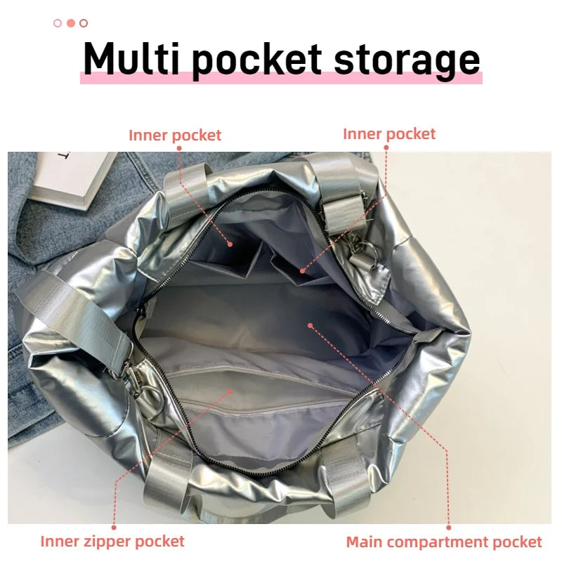 Compact nylon shopper with zipper and interior compartments