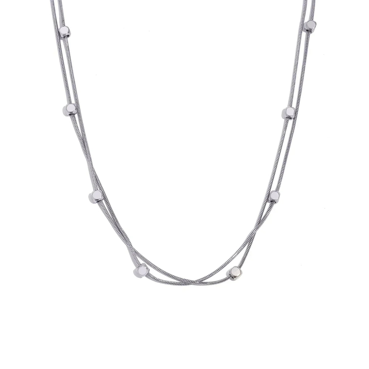 Double Layer Chain Necklace & Bracelet for Women, 18K Gold Plated Stainless Steel, Minimalist Hypoallergenic Daily Wear Jewelry