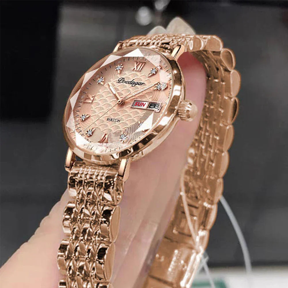 Klassische Damen Armbanduhr Edelstahl Analog Quarz wasserbeständig