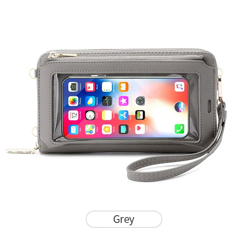 Compact faux leather crossbody bag with zipper with
