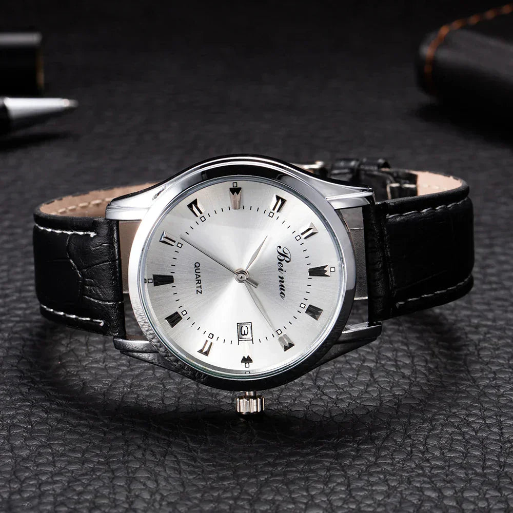 Herren Business Quarzuhr – Elegante Lederarmbanduhr, stoßfest & wasserdicht