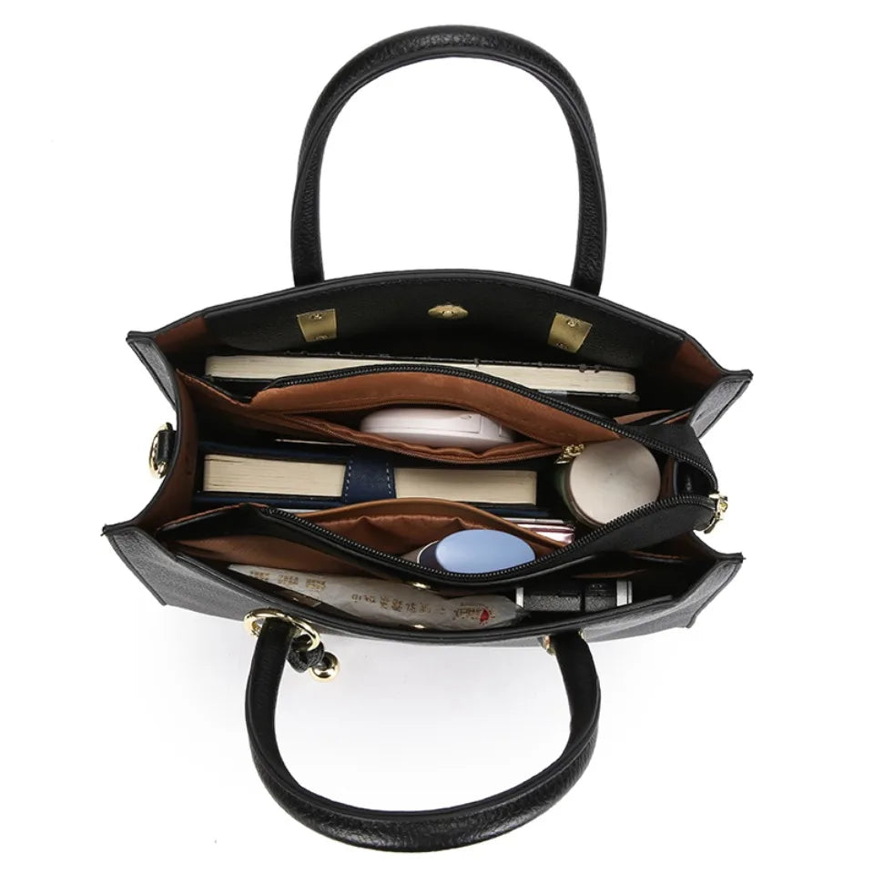 Women's PU Leather Handbag – Large Tote & Crossbody Bag with 3 Compartments