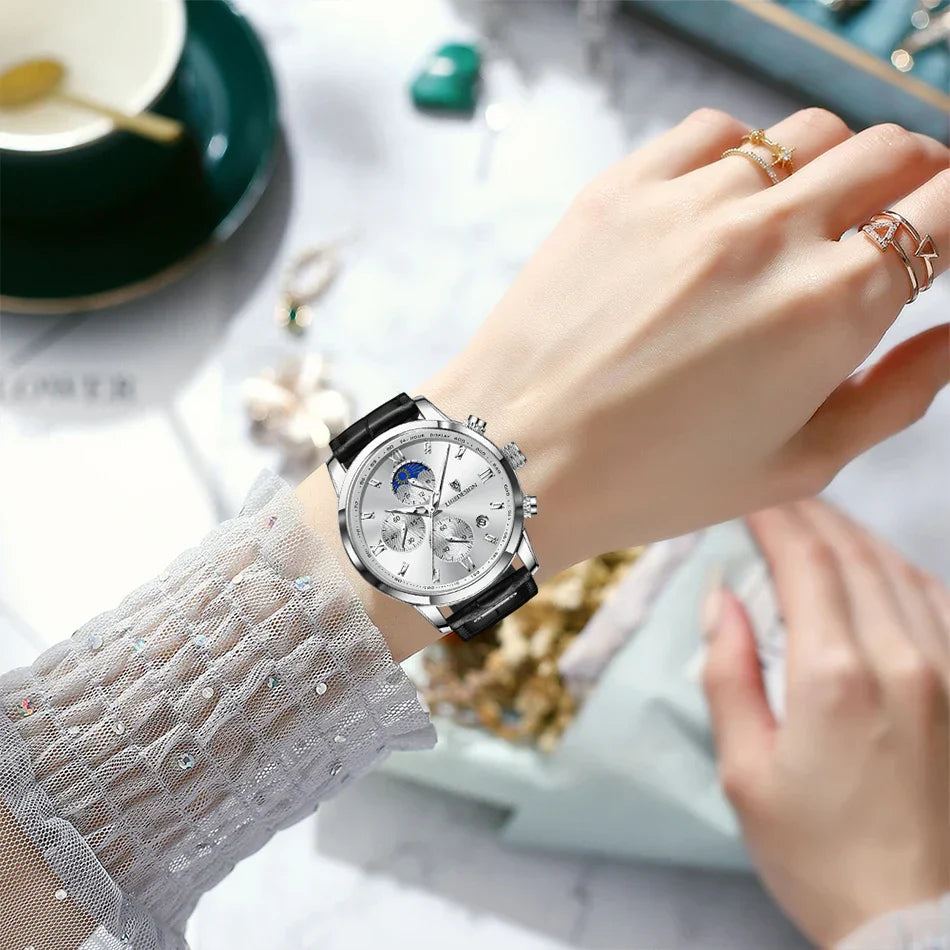 Edle Damen Armbanduhr Lederarmband Analog Quarz wasserbeständig