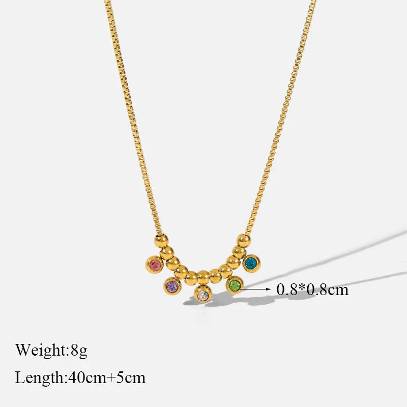 EILIECK 316L Stainless Steel Geometric Colorful Crystal Zirconia Pendant Necklace For Women Fashion Neck Chain Jewelry Gift