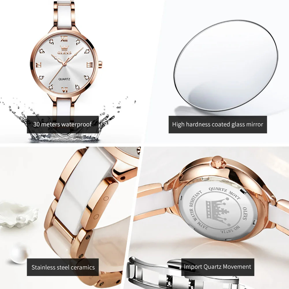 Olevs 5872 Women's Quartz Watch – Elegant Ceramic Wristwatch, Waterproof, Japanese Movement