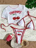 Women's Cherry Print 3-Piece Bikini Set