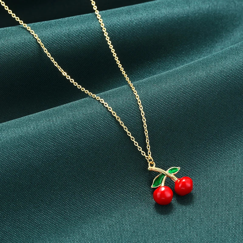 ZHUKOU Copper And Enamel Oil Drip Craft Red Cherry Pendant Necklace Personalised Jewellery Gift: VL635 – Halskette