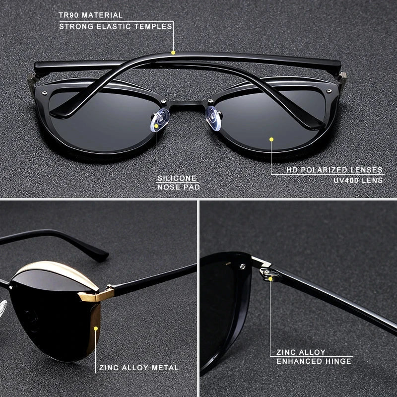 Minimalistische Sonnenbrille Cat-Eye PC polarisiert UV400 Spiegelglas