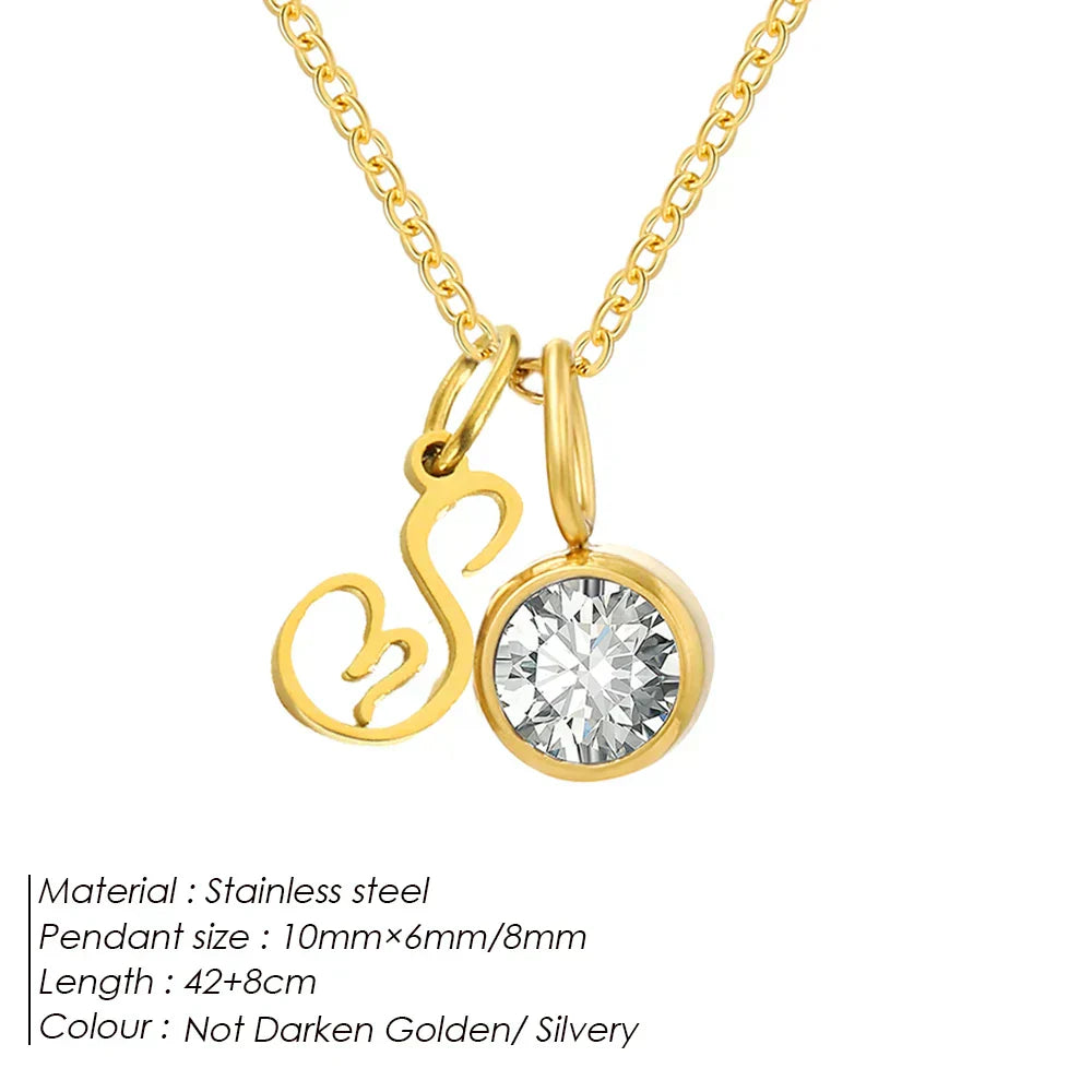 eManco Sparkling Birthstone Necklaces Uppercase Initials A-Z Pendant Stainless Steel Gold Plated Necklace Fashion 's Jewelr – Halskette