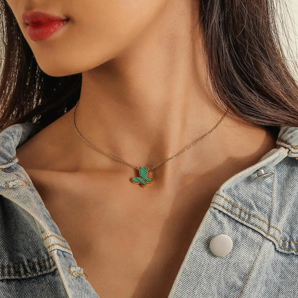 Multilayer Vintage Butterfly Necklace Gold Color 316L Stainless Steel Blade Snake Chain Charms Choker Jewelry Gift – Necklace