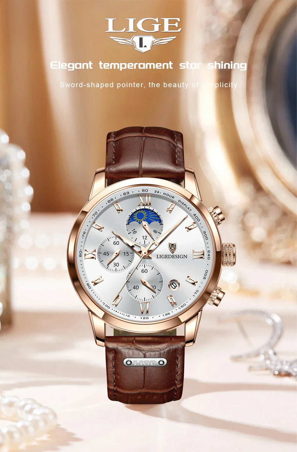 Edle Damen Armbanduhr Lederarmband Analog Quarz wasserbeständig