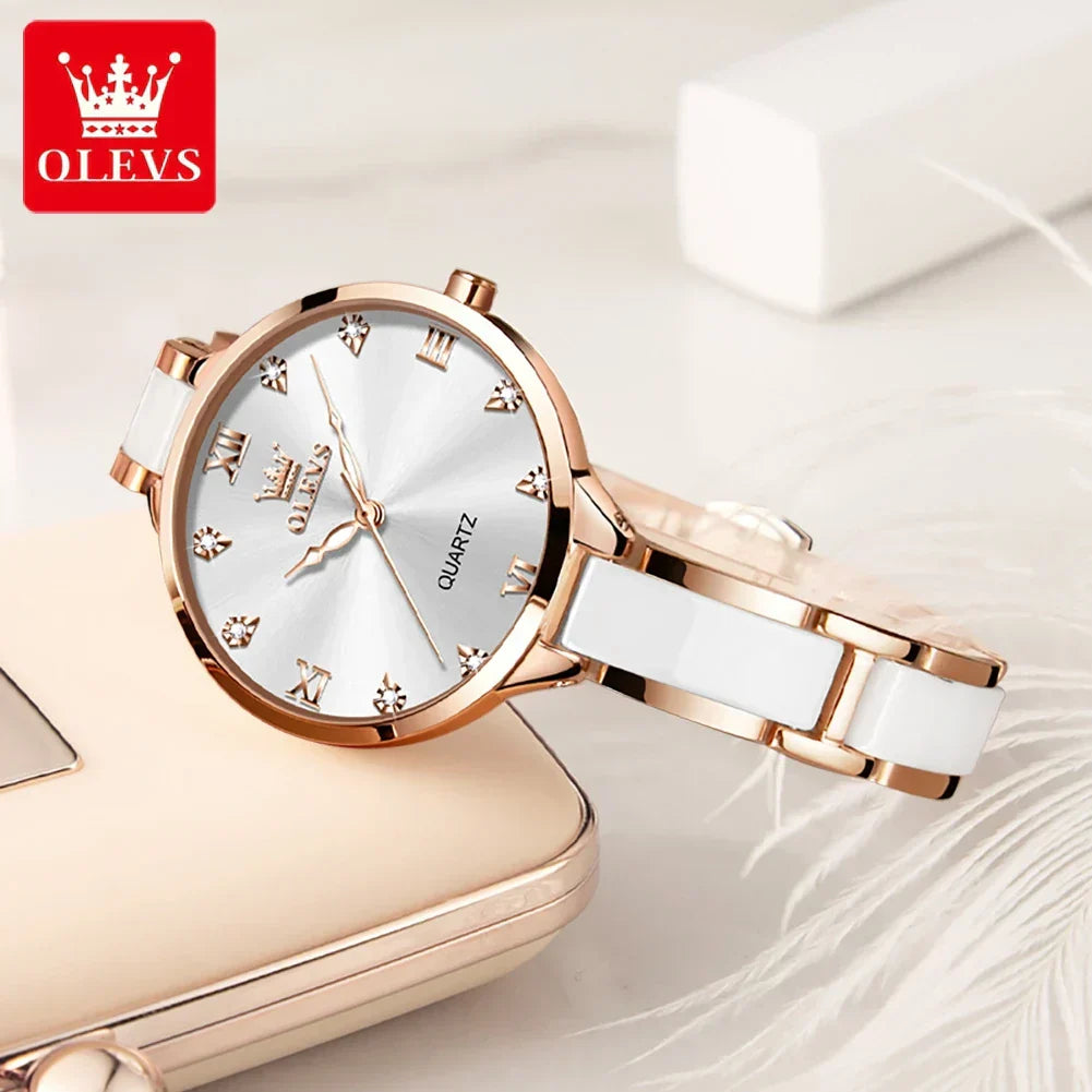 Olevs 5872 Women's Quartz Watch – Elegant Ceramic Wristwatch, Waterproof, Japanese Movement