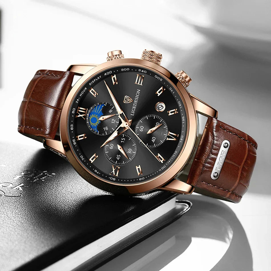 Edle Damen Armbanduhr Lederarmband Analog Quarz wasserbeständig