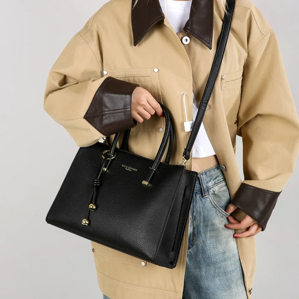 Women's PU Leather Handbag – Large Tote & Crossbody Bag with 3 Compartments