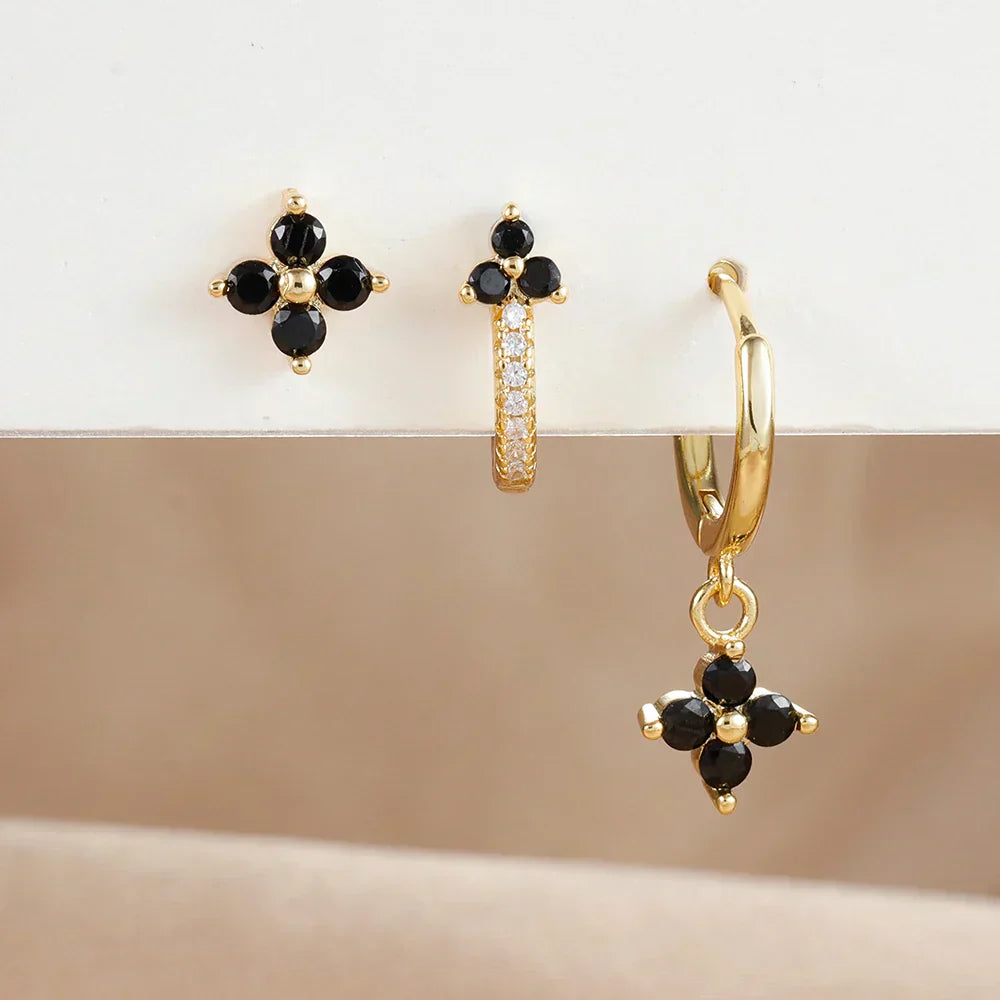 3PCS Fashion Stainless Steel Flower Small Hoop Earrings Set 18K Gold Plated Huggie Cartilage Piercing Jewelry aretes