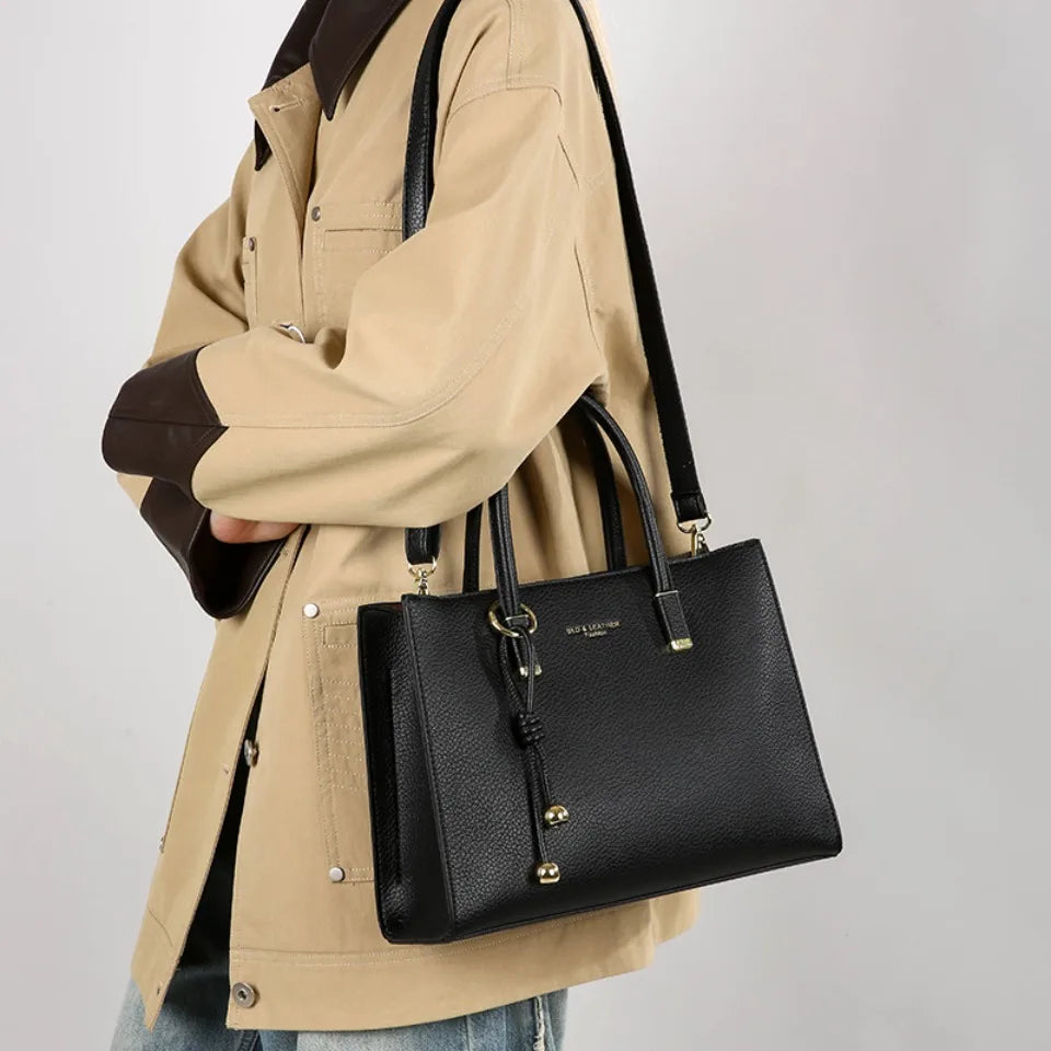 Women's PU Leather Handbag – Large Tote & Crossbody Bag with 3 Compartments