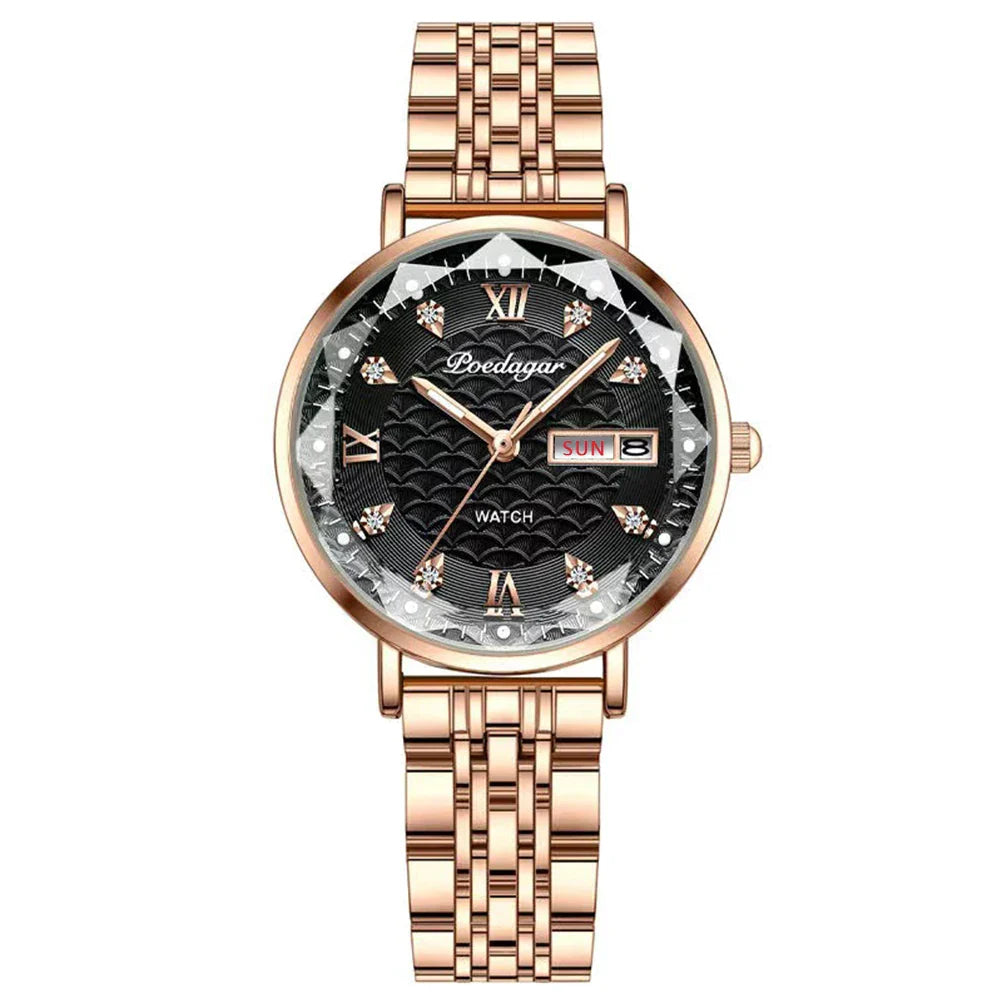 Moderne Damen Armbanduhr Edelstahl Analog Quarz wasserbeständig