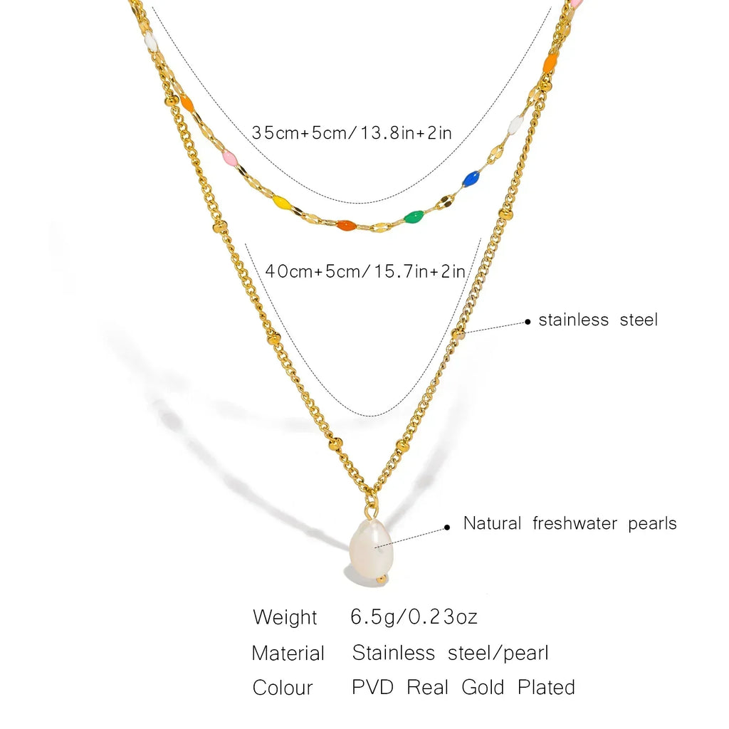 UHBINYCA Double-layer Layered Necklace for Women, Stainless Steel Chain Pearl Charm Pendant Necklace for Daily Jewelry