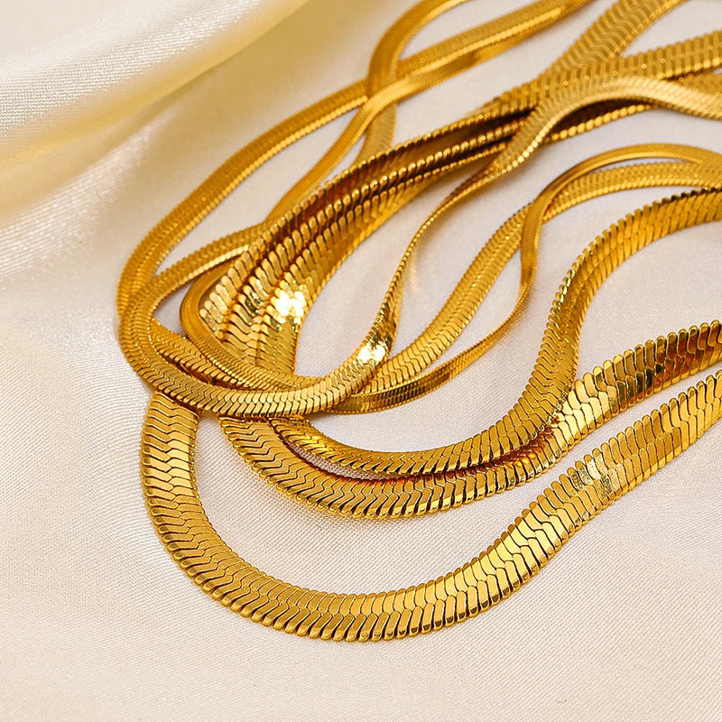 Hot Classic Unisex Flat Snake Chain Choker Necklace For Women Stainless Steel Herringbone Gold Silver Color Fashion Jewelry Gift