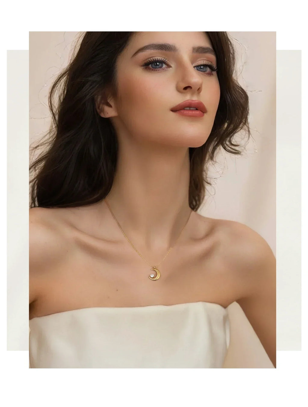 UHBINYCA Personality Geometric Moon Sparkling Zirconia Necklace Trendy Crescent Pendant Jewelry Women Vacation Choker Gifts