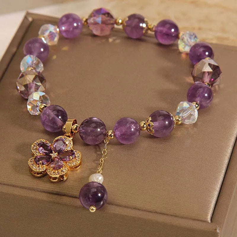 Elegantes Perlen Armband mit lila Kristallen – Damen Party Schmuck 2025