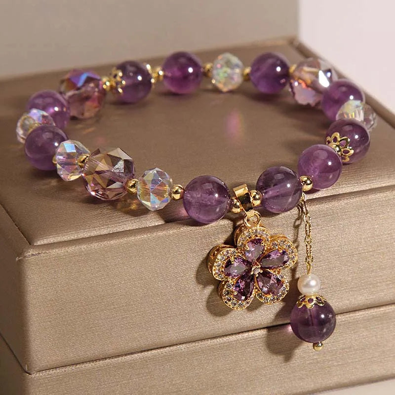 Elegantes Perlen Armband mit lila Kristallen – Damen Party Schmuck 2025