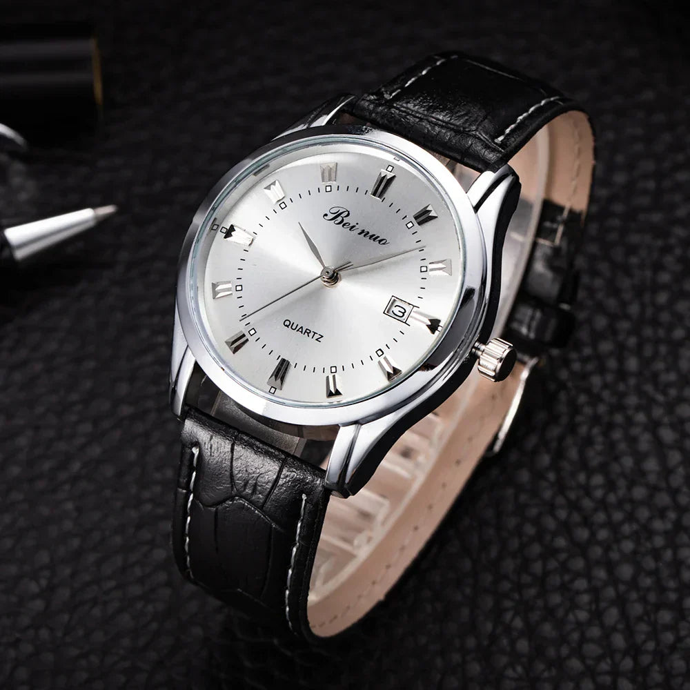 Herren Business Quarzuhr – Elegante Lederarmbanduhr, stoßfest & wasserdicht